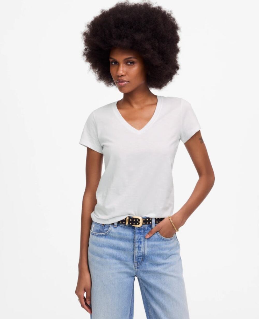 Madewell Slub Pima Cotton Jersey Perfect V-Neck Tee WMNS M White Short Sleeves
